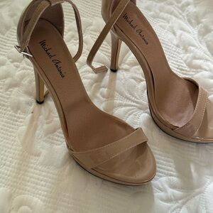 Michael Antonio Nude Patent Ankle-Strap Stiletto Heels